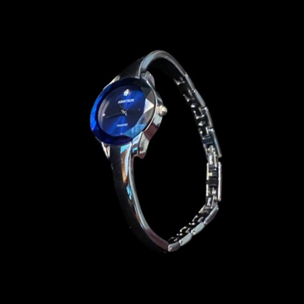 Armitron Diamond Accent Cobalt Blue Face Silver Analog Watch Bracelet (Large)